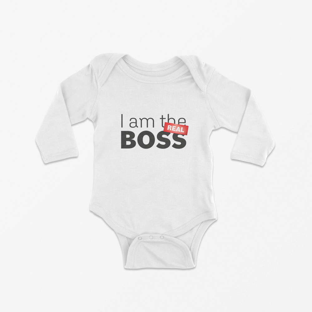 Babybody langarm "I am the real Boss" 100% Bio-Baumwolle