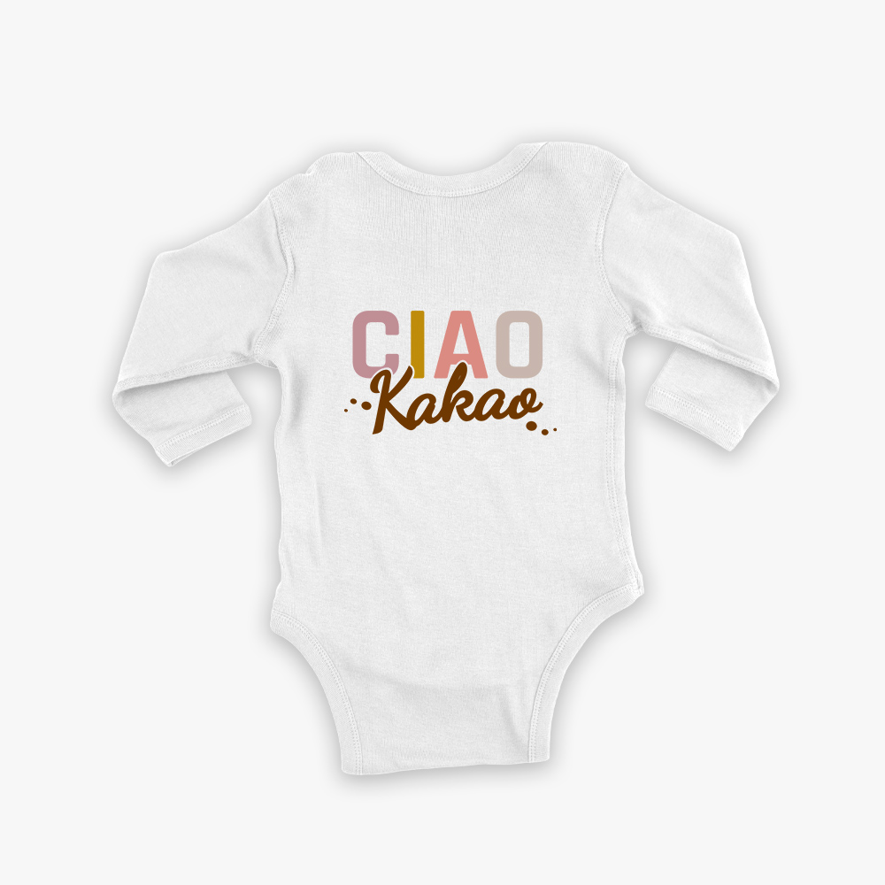 Babybody langarm -farbiges “CIAO KAKAO” 100% Bio-Baumwolle