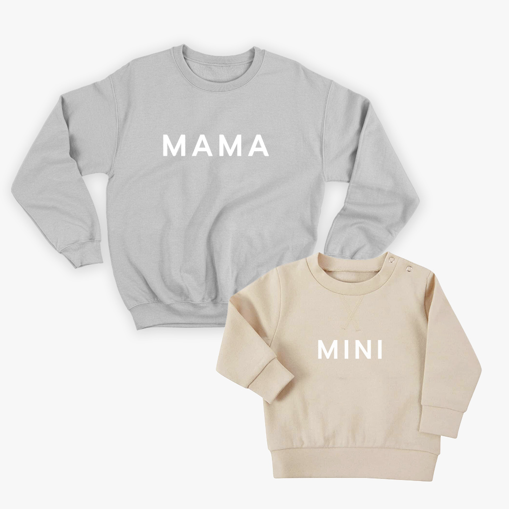 Sweatshirt Set grau/beige "Mama" & "Mini"