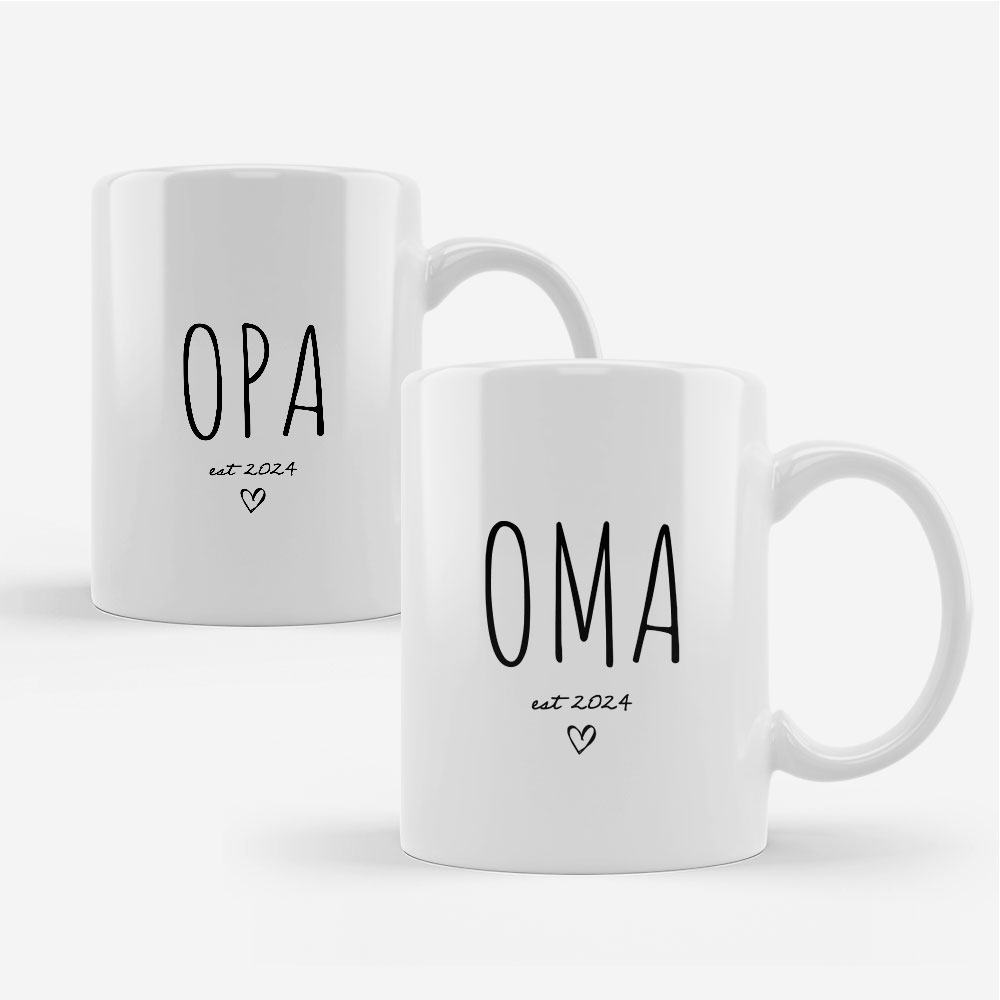 Keramiktasse Set "Opa EST" & "Oma EST" - Personalisierbar